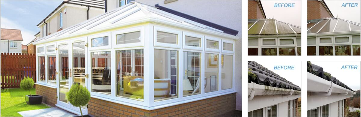 Conservatory and roof cleaning before and after